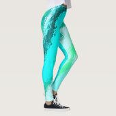 Blaugrüne Expressive Malerei Muster Leggings (Rechts)