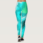 Blaugrüne Expressive Malerei Muster Leggings (Rückseite)