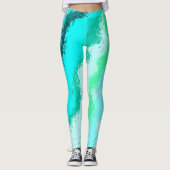 Blaugrüne Expressive Malerei Muster Leggings (Vorderseite)