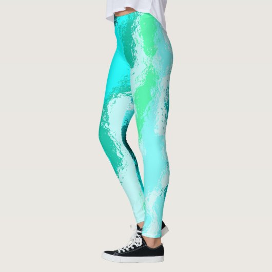 Blaugrüne Expressive Malerei Muster Leggings (Links)