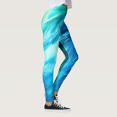Blaugrüne Feder Abstrakt Leggings (Rechts)