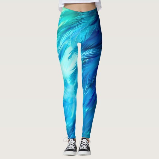 Blaugrüne Feder Abstrakt Leggings (Vorderseite)
