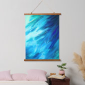 Blaugrüne Feder Abstrakt Wandteppich Mit Holzrahmen (Schlafzimmer)