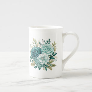 Blaugrüne Floral  Porzellantasse