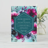 Blaugrüne Florale Traumhochzeit Einladung (Stehend Vorderseite)