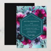 Blaugrüne Florale Traumhochzeit Einladung (Vorne/Hinten)