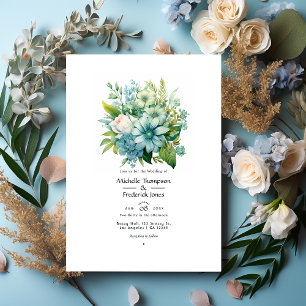 Blaugrüne Florale Winterhochzeit Einladung