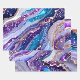 Blaugrüne Galaxie-Achat-Marmor-Optik Geschenkpapier Set