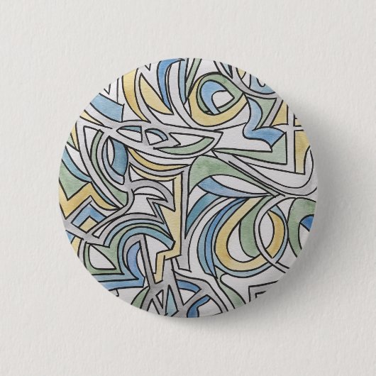 Blaugrüne Gelbe Gitter-Wasserfarben-Kunst Button (Vorderseite)