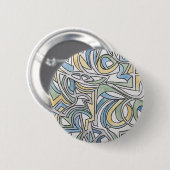 Blaugrüne Gelbe Gitter-Wasserfarben-Kunst Button (Vorne & Hinten)