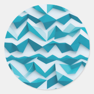 Blaugrüne geometrische Chevron-3D-Muster Runder Aufkleber