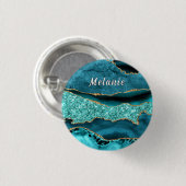 Blaugrüne Gold Glitter Marmor Namensbutton Button (Vorne & Hinten)