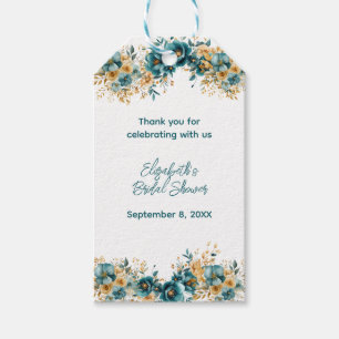 Blaugrüne Goldene Wasserfarben-Blumen-Brautparty Geschenkanhänger