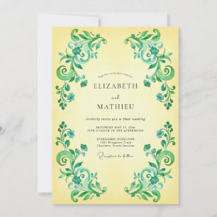 Blaugrüne Hochzeit mit florierendem Romantik-Touch Einladung