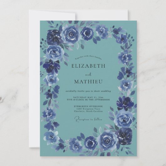 Blaugrüne Indigo Hochzeit Einladung (Vorderseite)