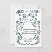 Blaugrüne Jugendstil RSVP Karte (Vorderseite)