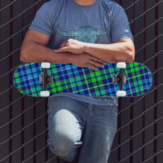 Blaugrüne Karotartan Navyblau Skateboard (Außenbereich 3)