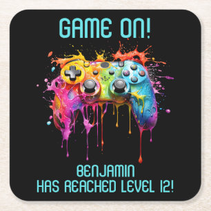Blaugrüne Level-Up-Videospielparty Rechteckiger Pappuntersetzer