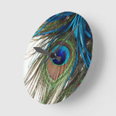 Blaugrüne Lila exotische Pfauenfeder Runde Wanduhr (Winkel)