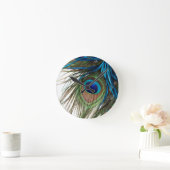 Blaugrüne Lila exotische Pfauenfeder Runde Wanduhr (Zuhause)