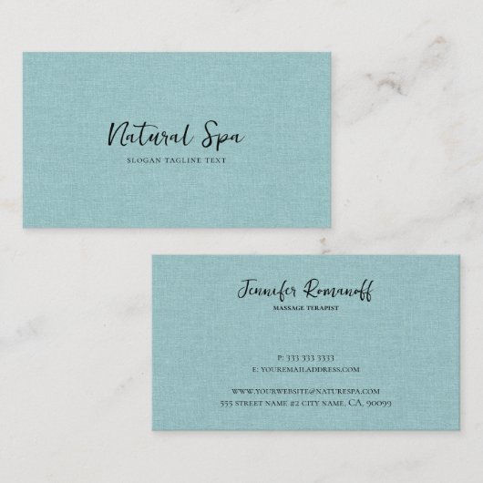 Blaugrüne Linen Textur Print schwarze Typografie Visitenkarte (Vorne/Hinten)