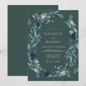 Blaugrüne Lorbeer Hochzeit Einladung (Vorne/Hinten)
