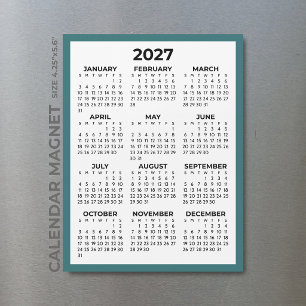 Blaugrüne Magnet-Kalender 2027 Jahresübersicht Magnetkarte