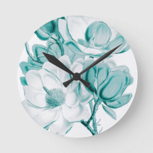 Blaugrüne Magnolienträume Runde Wanduhr