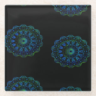 Blaugrüne Mandala Glasuntersetzer