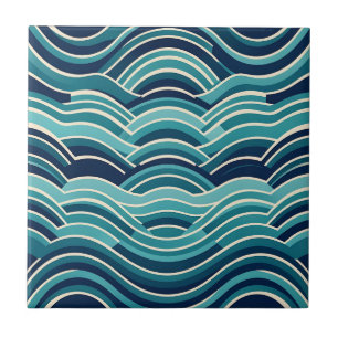 Blaugrüne marine geometrische Ozeanwellen-Wiederho Fliese