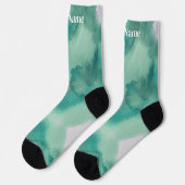 Blaugrüne Marmorierung | Benutzerdefinierter Name Socken (Linkes Detail)