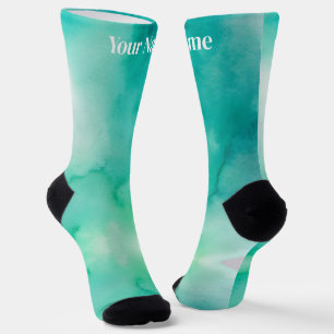 Blaugrüne Marmorierung   Benutzerdefinierter Name Socken