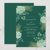 Blaugrüne Minzblatt-Hochzeit Einladung (Vorne/Hinten)