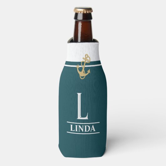 Blaugrüne Mit Monogramm Flasche Cooler Flaschenkühler (Flaschenvorderseite)