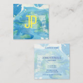 Blaugrüne, moderne Abstrakte Monogramm-Vorlage Quadratische Visitenkarte (Vorne/Hinten)