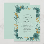 Blaugrüne Ocker Hochzeit Einladung (Vorne/Hinten)