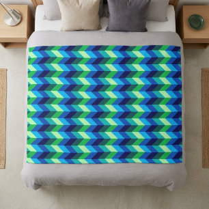 Blaugrüne Ombre-Chevrons-Mittelgroße Fleece-Decke Fleecedecke
