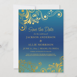 Blaugrüne Ombre'-Gold-Fotografie-Hochzeit Save The Date