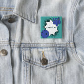 Blaugrüne Pop-Art-Bowling-Namensschild Button (Beispiel)