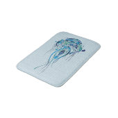 Blaugrüne Retro-Qualle über blauem Hintergrund 2 Badematte (Schrägansicht)