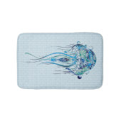 Blaugrüne Retro-Qualle über blauem Hintergrund 2 Badematte (Vorderseite)