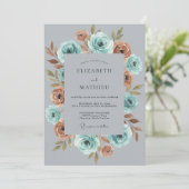 Blaugrüne Rustfarbene Moody Botanische Hochzeit Einladung (Stehend Vorderseite)