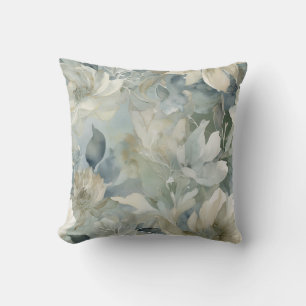 Blaugrüne Salbeigrüne Beige Aquarell-Blumen 40cm Kissen