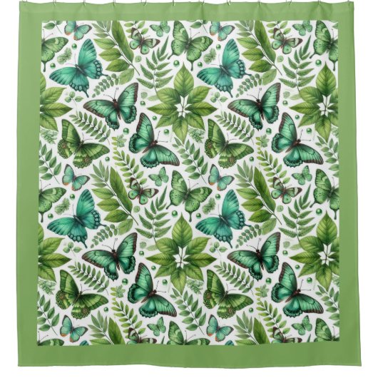 Blaugrüne Schmetterlinge Duschvorhang (Vorderseite)