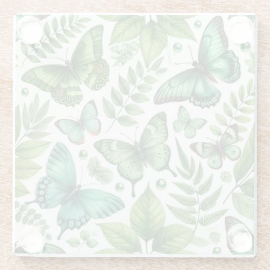 Blaugrüne Schmetterlinge Glasuntersetzer (Rückseite)