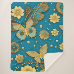 Blaugrüne Schmetterlinge, Gold Glitter Personalisi Sherpadecke