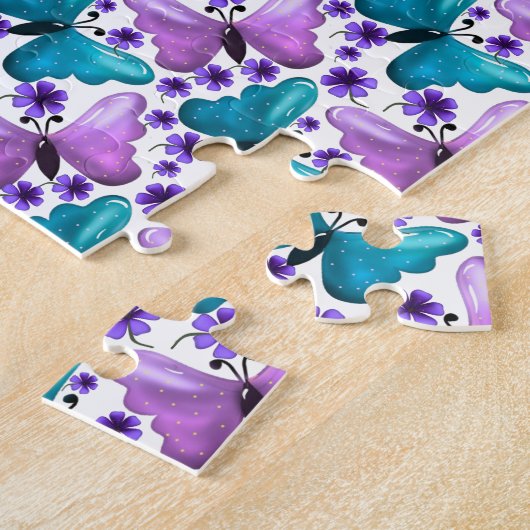 Blaugrüne Schmetterlingsblumenmuster  Puzzle (Seite)