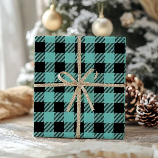 Blaugrüne schwarze Buffalo-Karo Gingham-Holzfäller Geschenkpapier