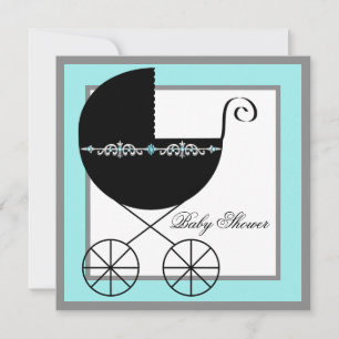 Blaugrüne-schwarze Kinderwagen-Baby-Shower-Einladu Einladung