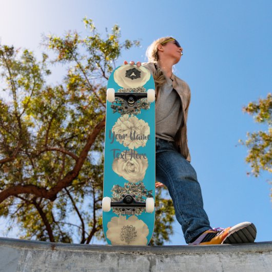 Blaugrüne Sepia-Blumen-Skateboard Skateboard (Außenbereich 1)